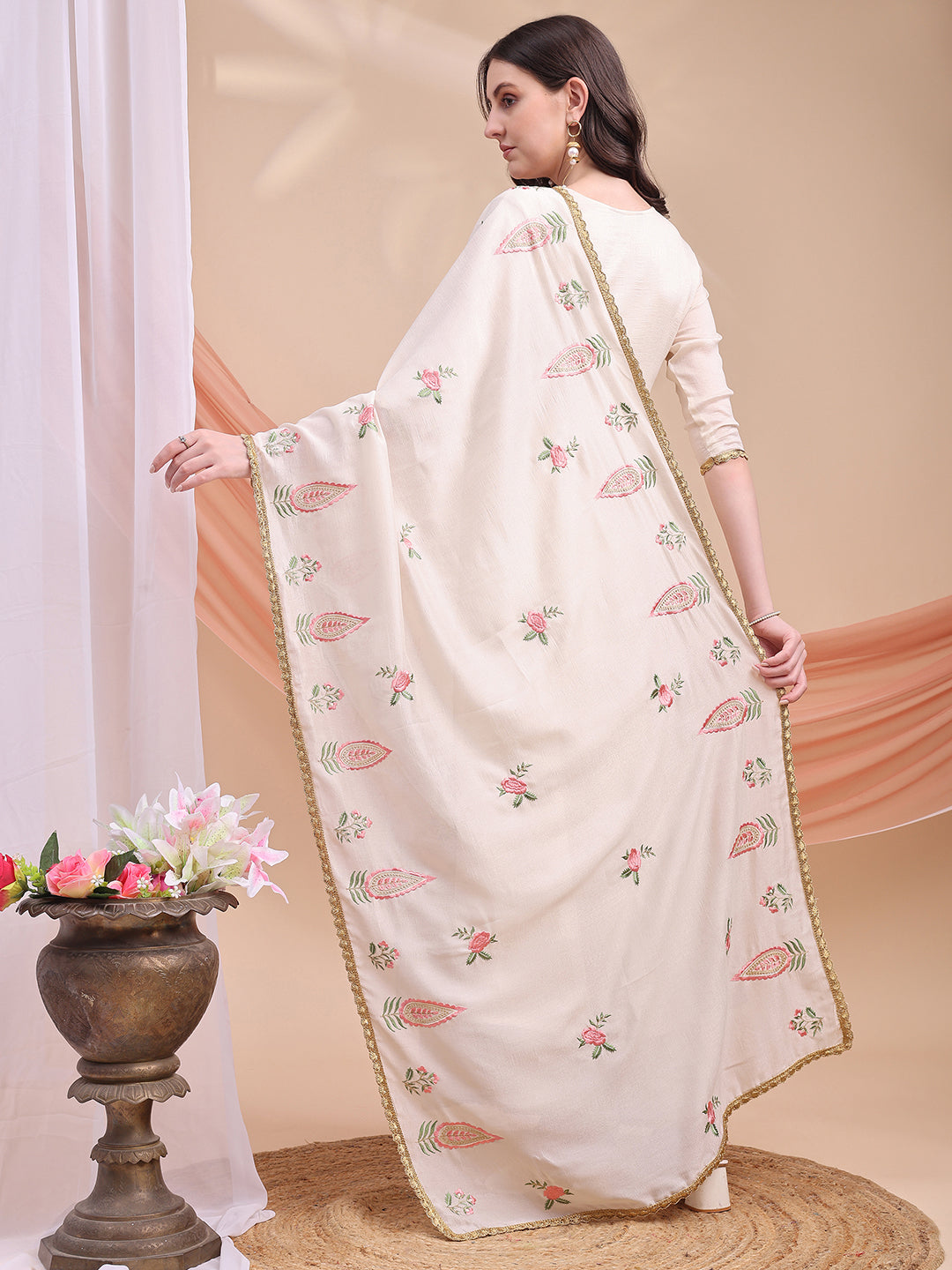 Floral Embroidered Anarkali Kurta with Pant & Embroidered Dupatta