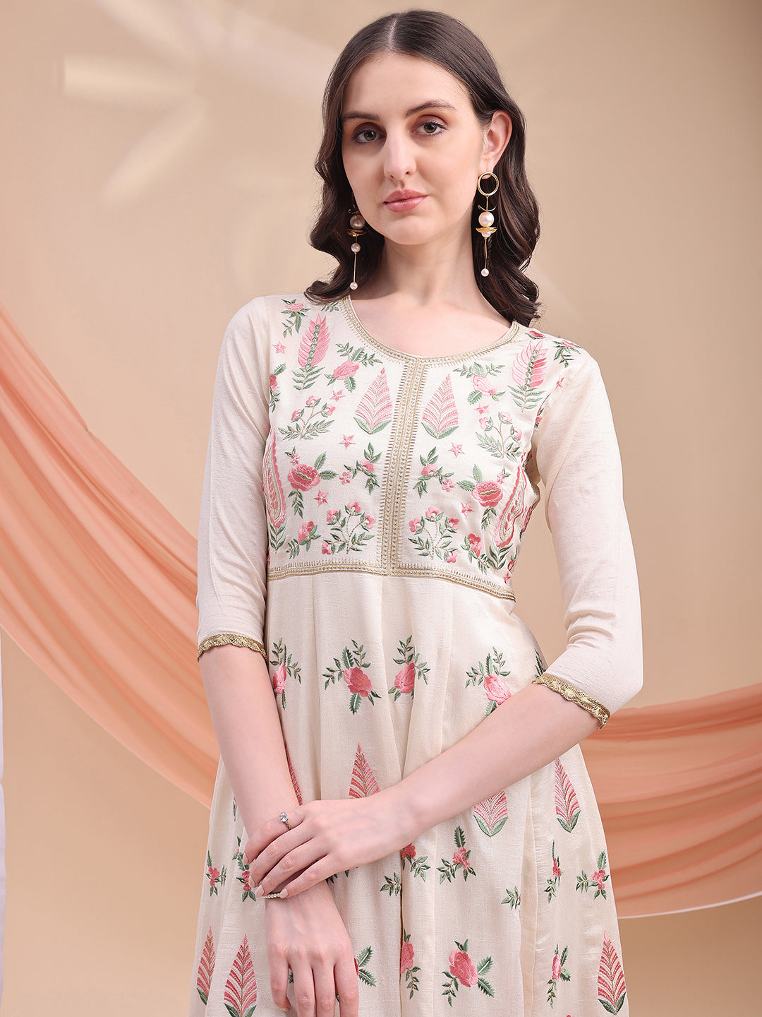 Floral Embroidered Anarkali Kurta with Pant & Embroidered Dupatta