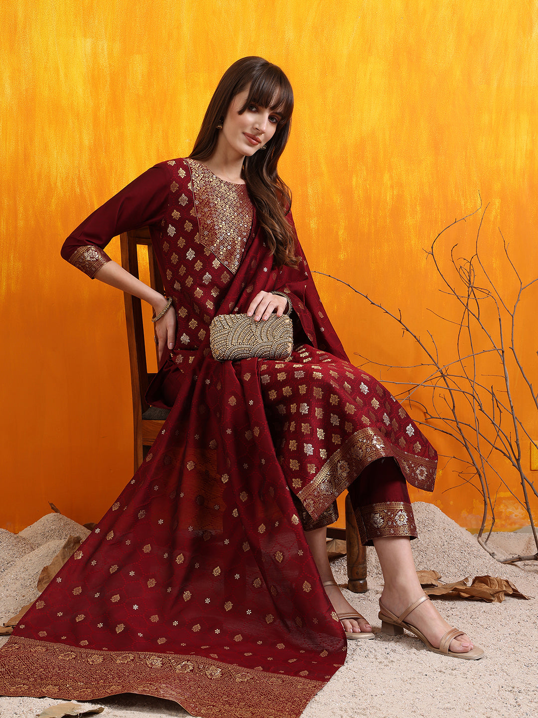 Banarasi Jacquard Kurta with pant & Banarasi jacquard Dupatta