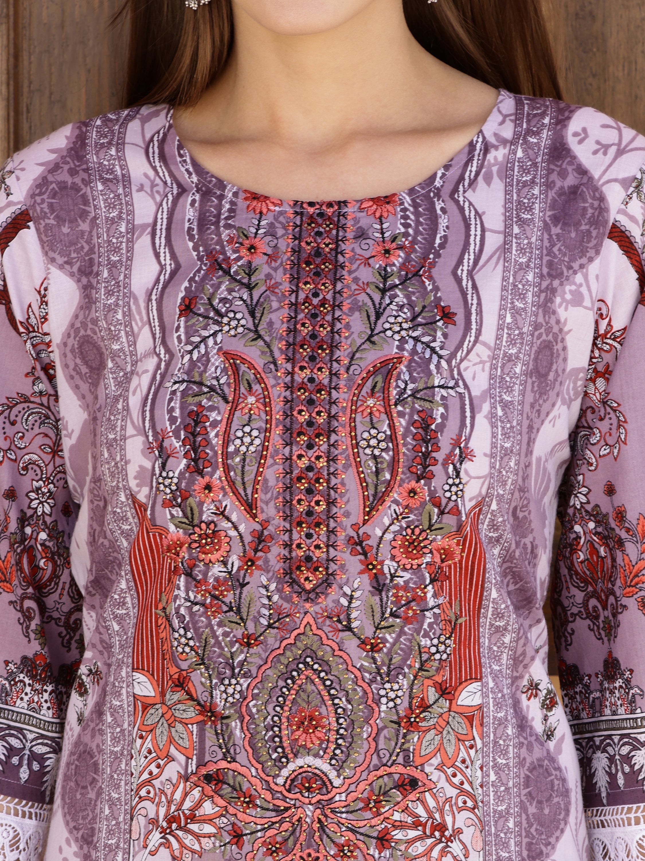 Pakistani Embroidered & Printed Kurta with Pant & Dupatta