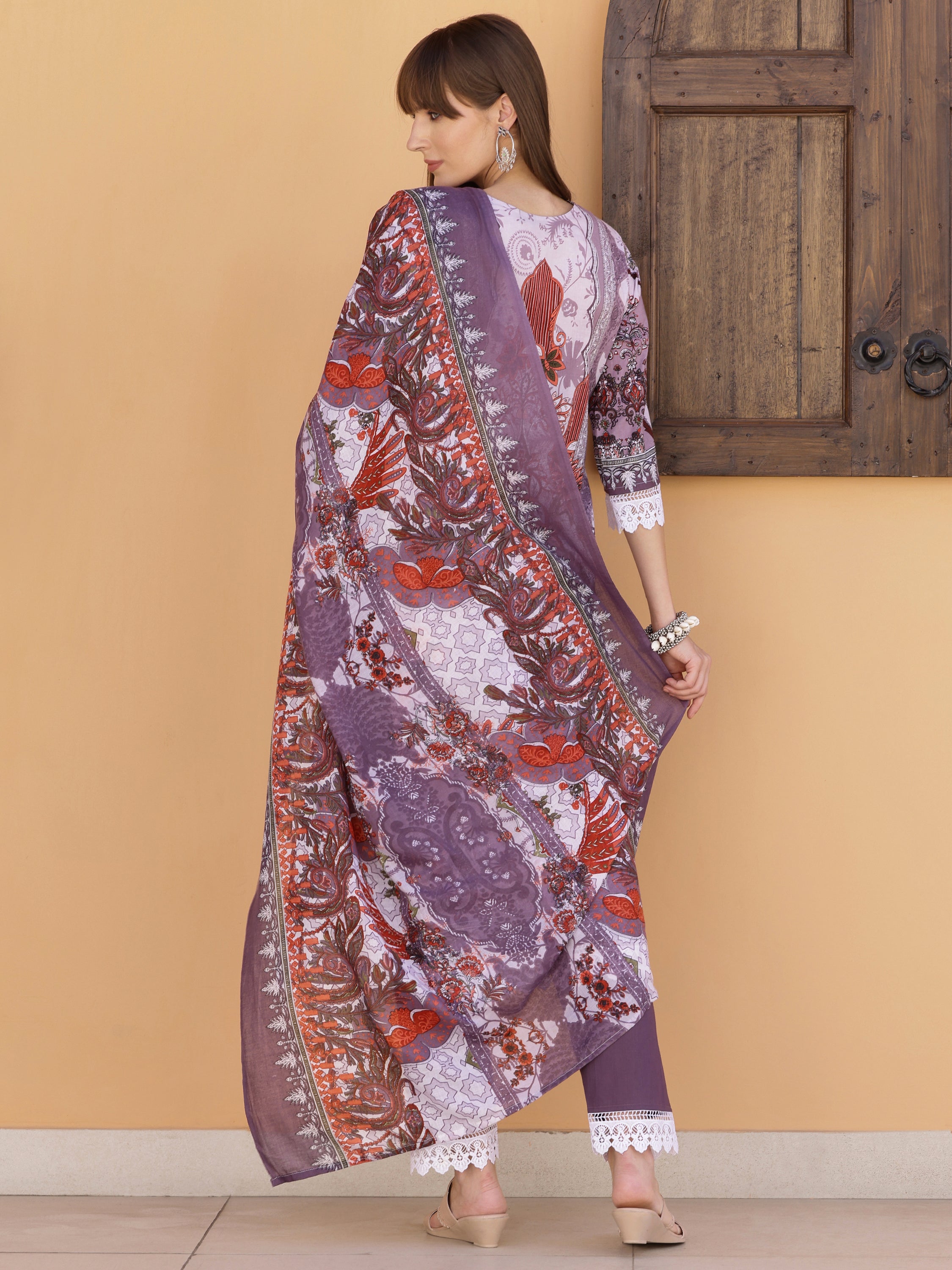 Pakistani Embroidered & Printed Kurta with Pant & Dupatta
