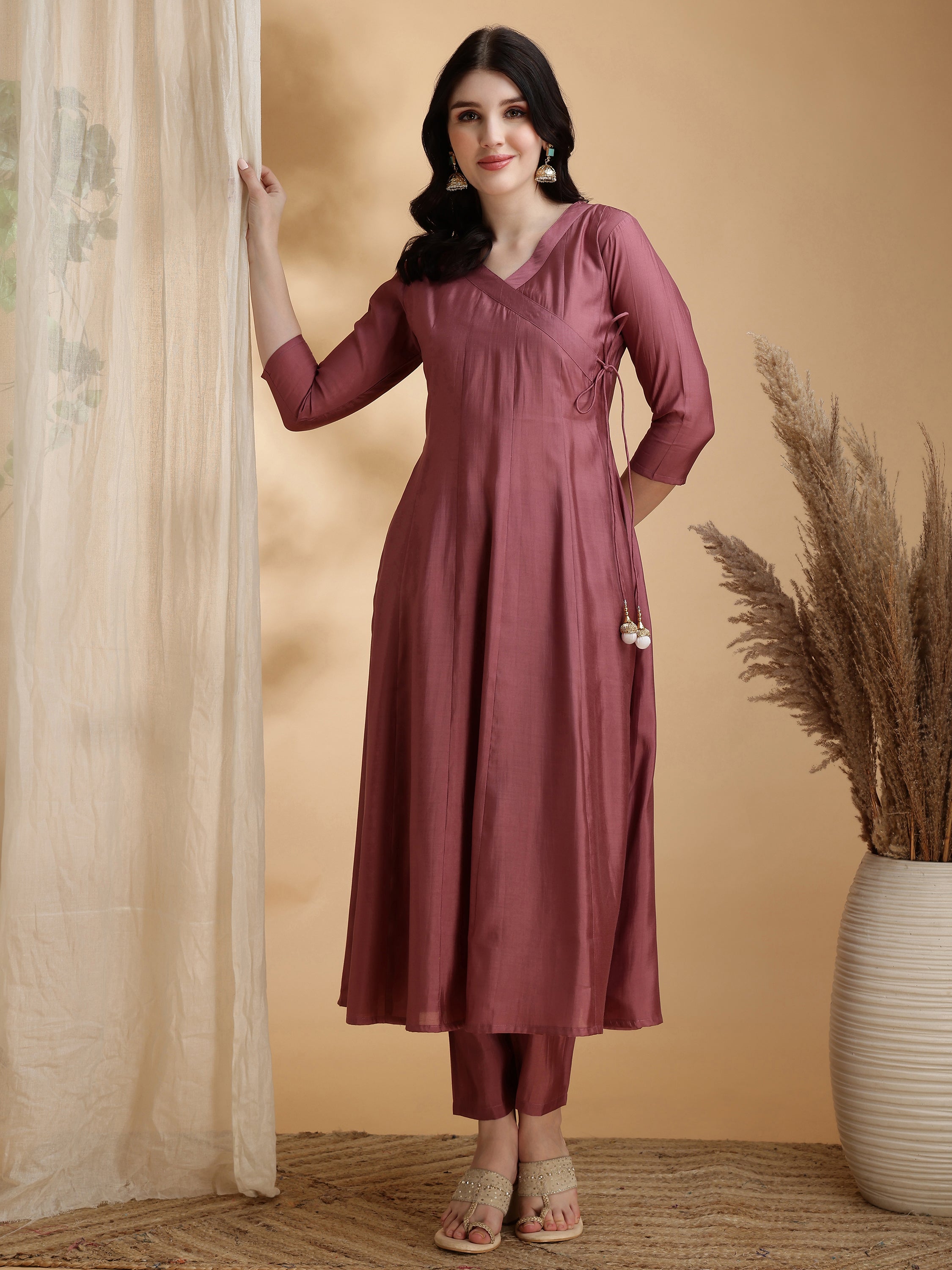 Angarkha Style Kurta with Pant & Embroidered Organza Dupatta