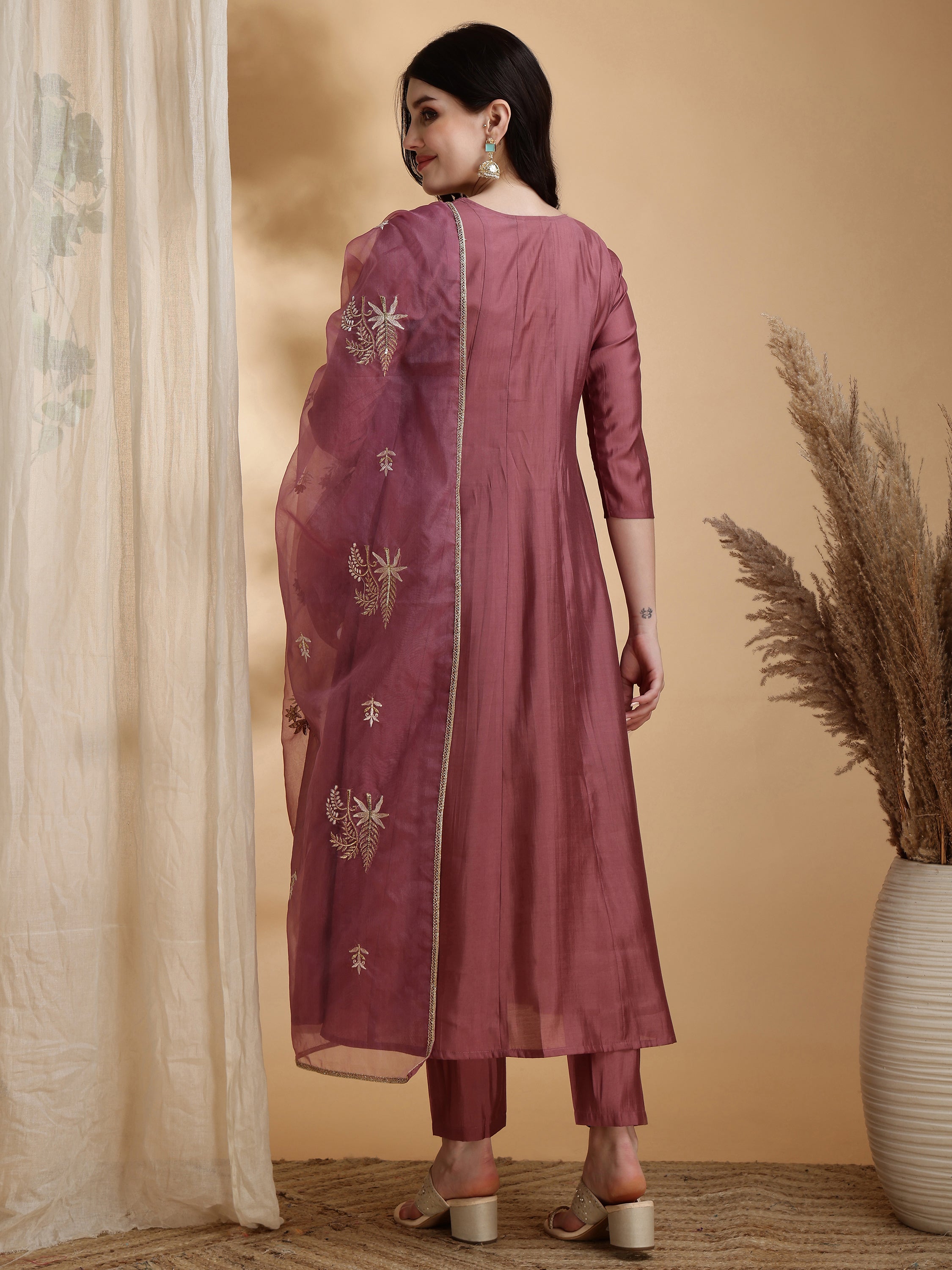 Angarkha Style Kurta with Pant & Embroidered Organza Dupatta