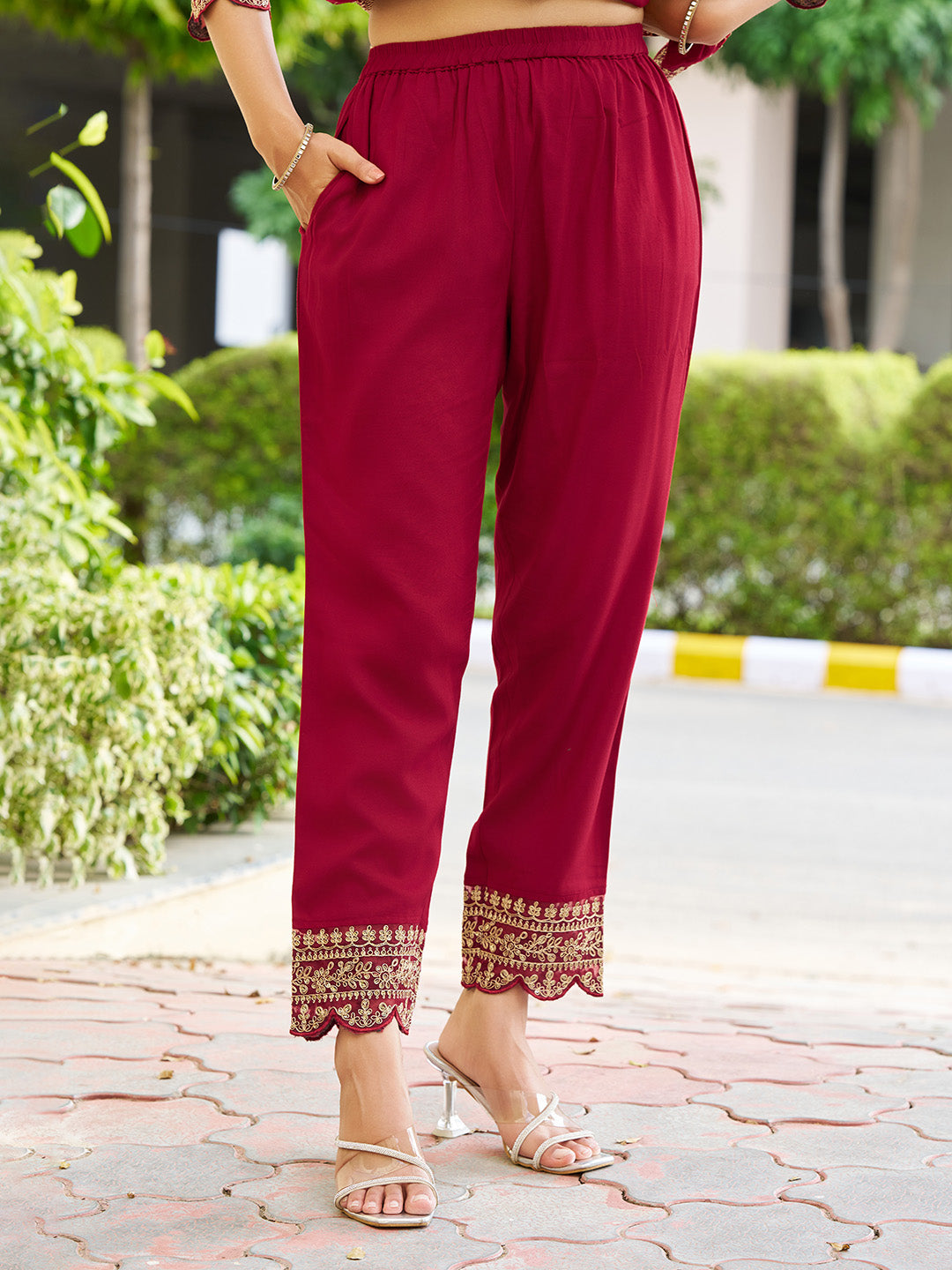 Mirror Embroidered Anarkali Kurta with Matching Pant & Embroidered Chiffon Dupatta