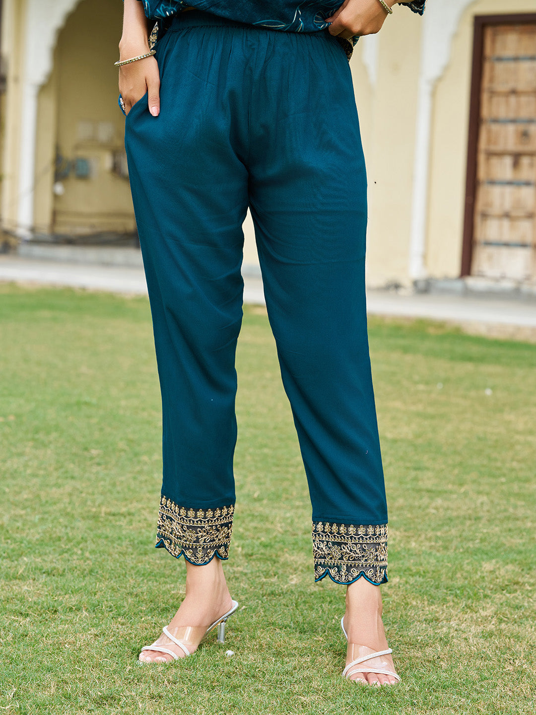 Mirror Embroidered Anarkali Kurta with Matching Pant & Embroidered Chiffon Dupatta