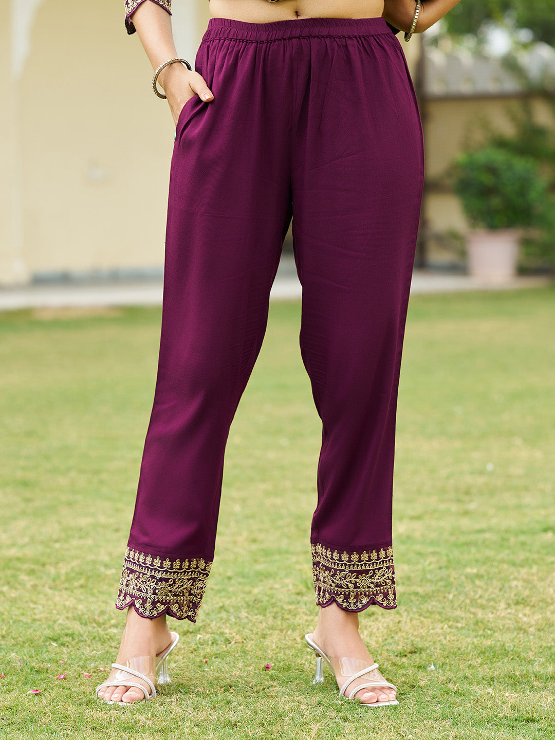 Mirror Embroidered Anarkali Kurta with Matching Pant & Embroidered Chiffon Dupatta