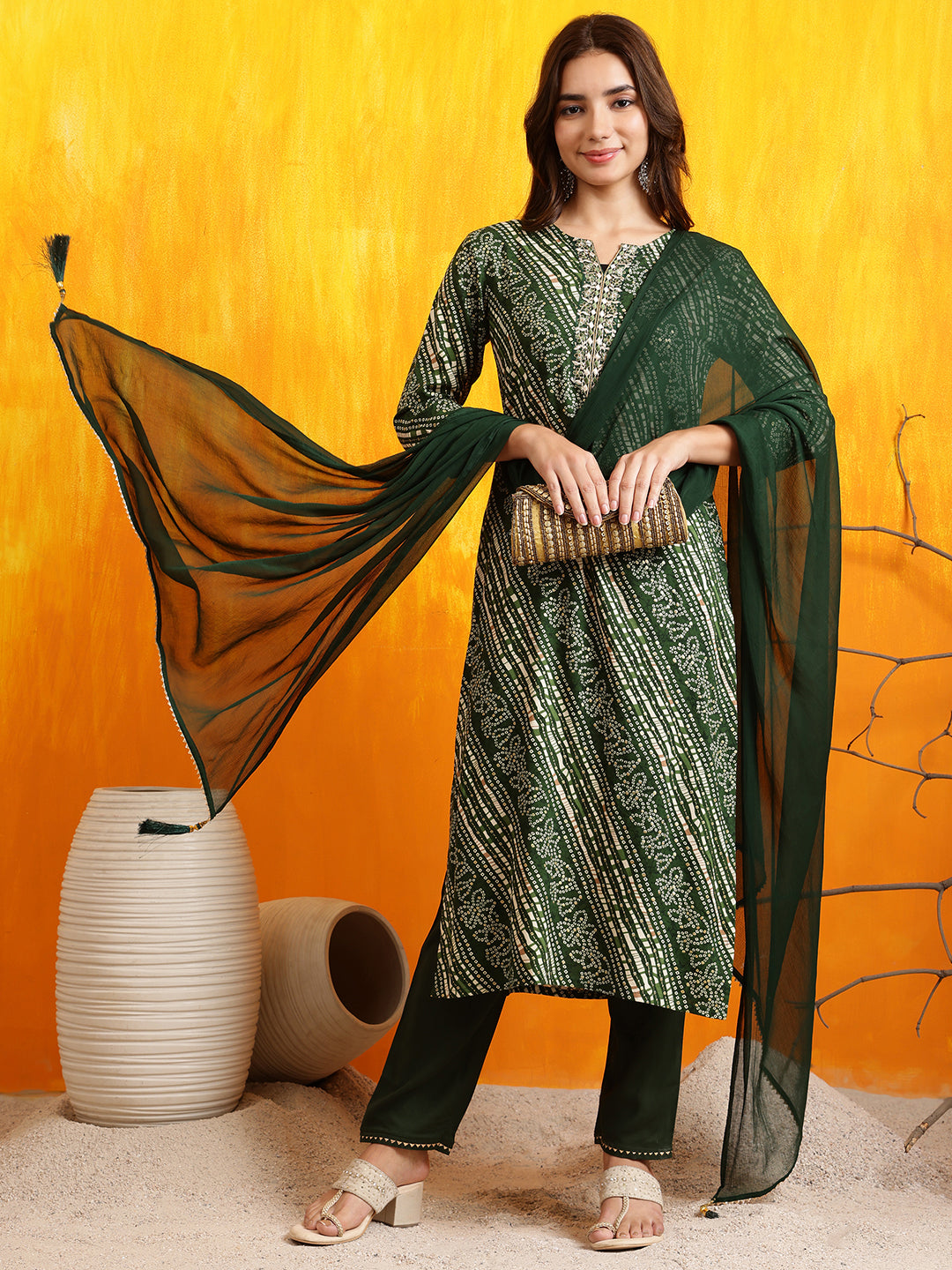 Embroidered Kurta with Pant & Dupatta