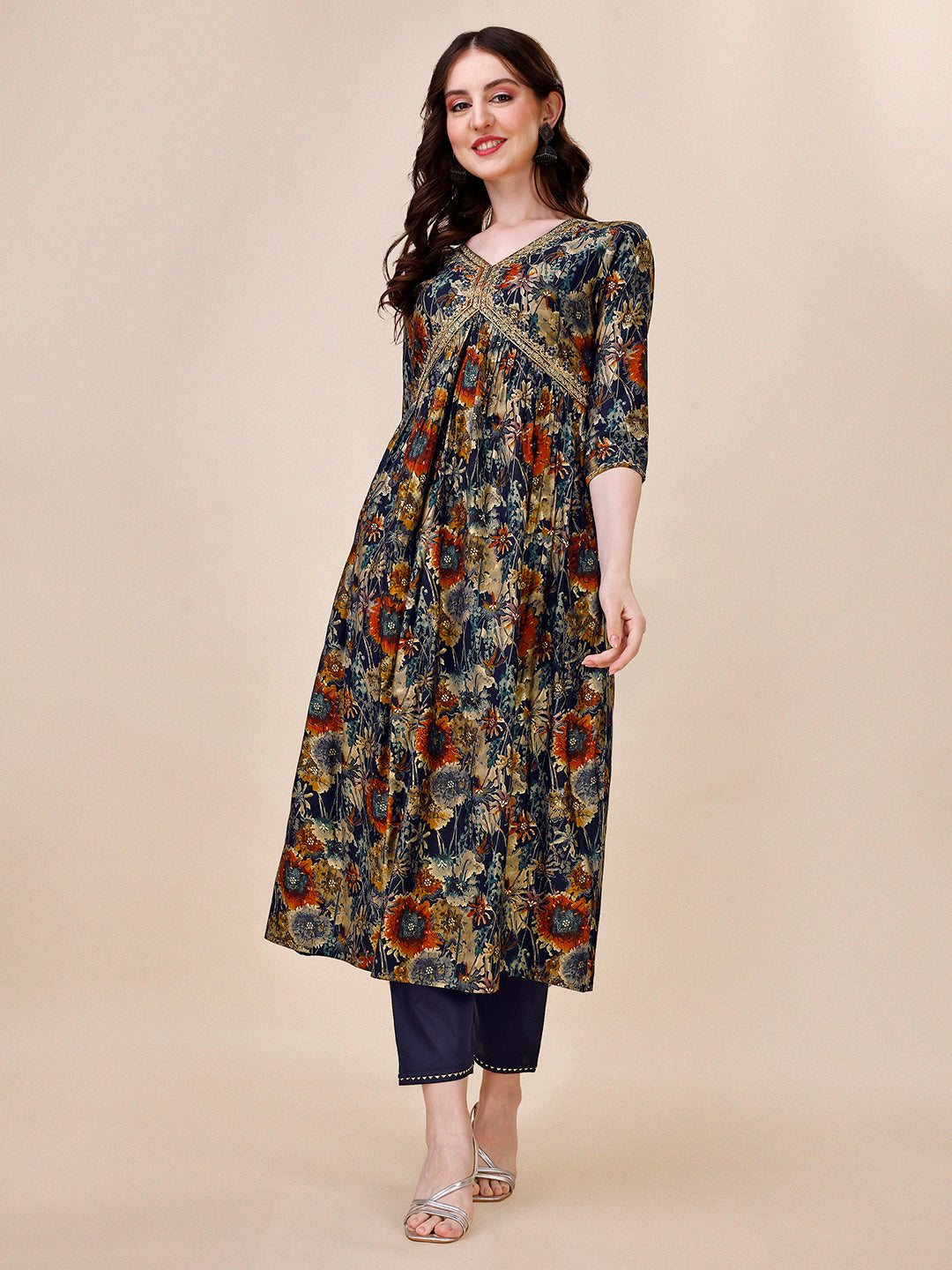 Alia Cut Printed & Embroidered  Kurta with Pant & Dupatta Set