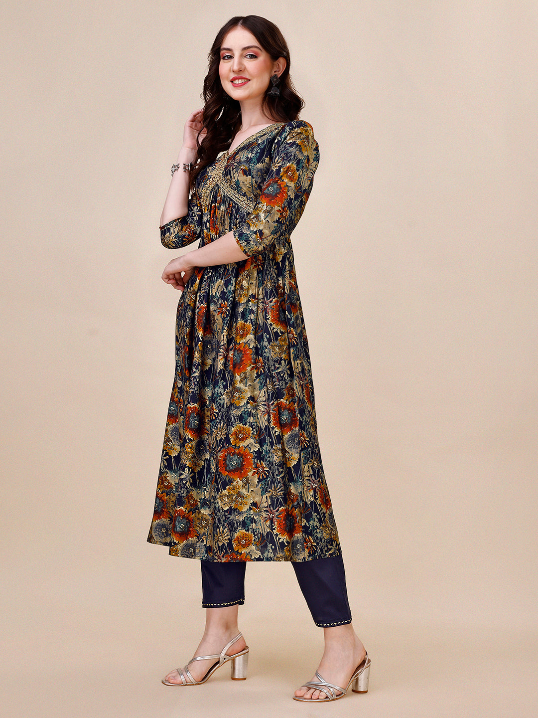 Alia Cut Printed & Embroidered  Kurta with Pant & Dupatta Set