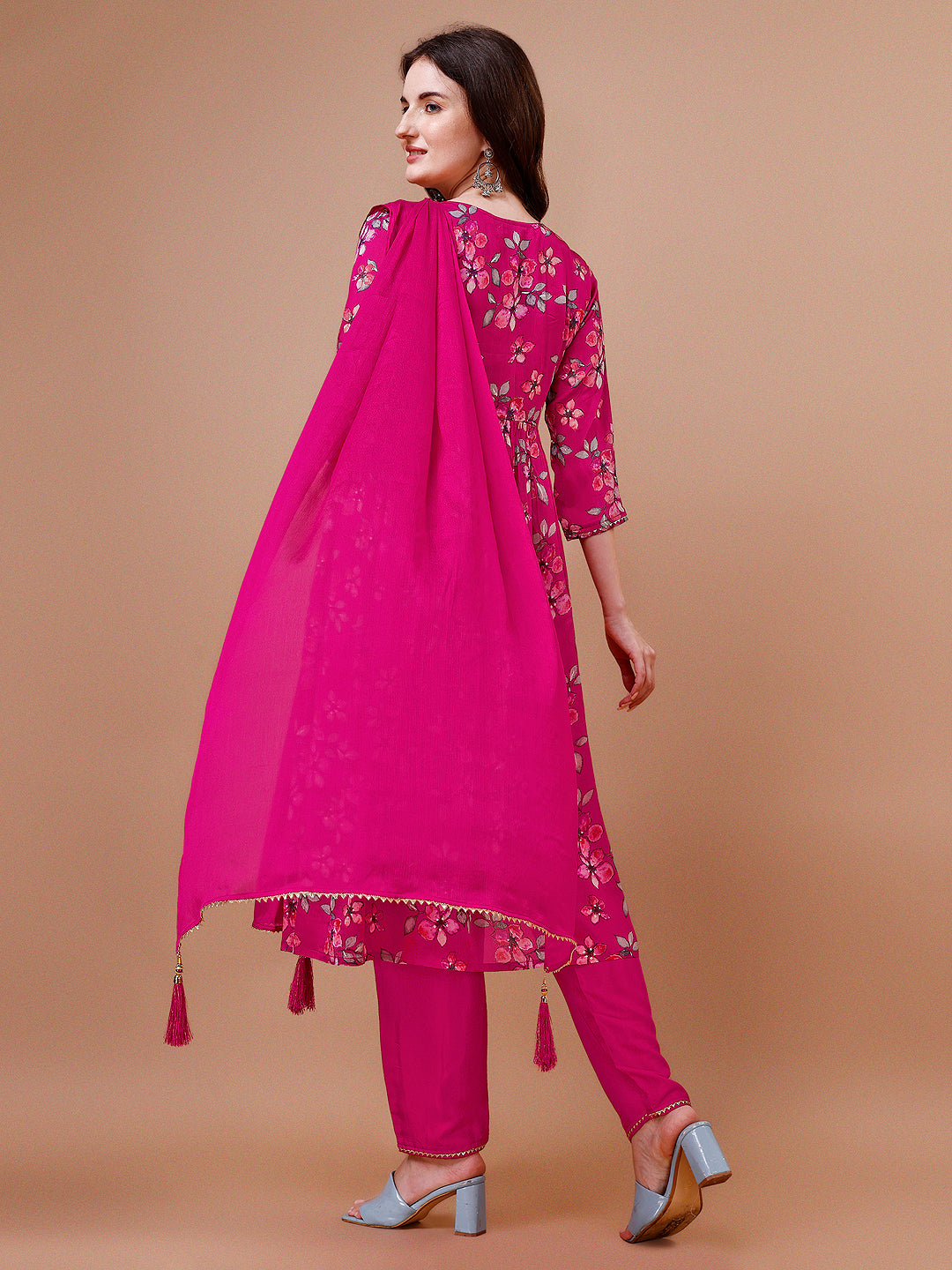 Alia Cut Hand embroidered Floral print Kurta with pant & dupatta