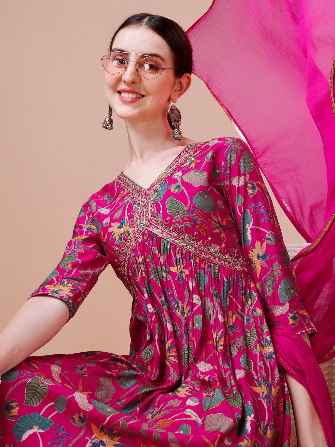 Alia Cut Embroidered & Floral Printed Kurta with pant & dupatta