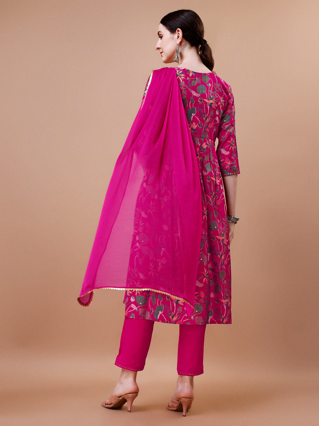 Alia Cut Embroidered & Floral Printed Kurta with pant & dupatta