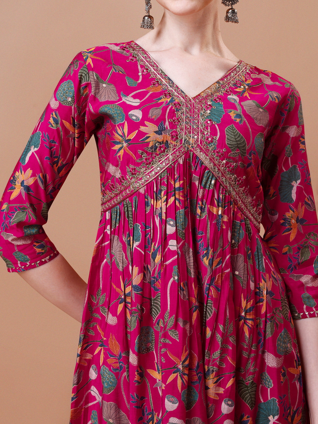 Alia Cut Embroidered & Floral Printed Kurta with pant & dupatta