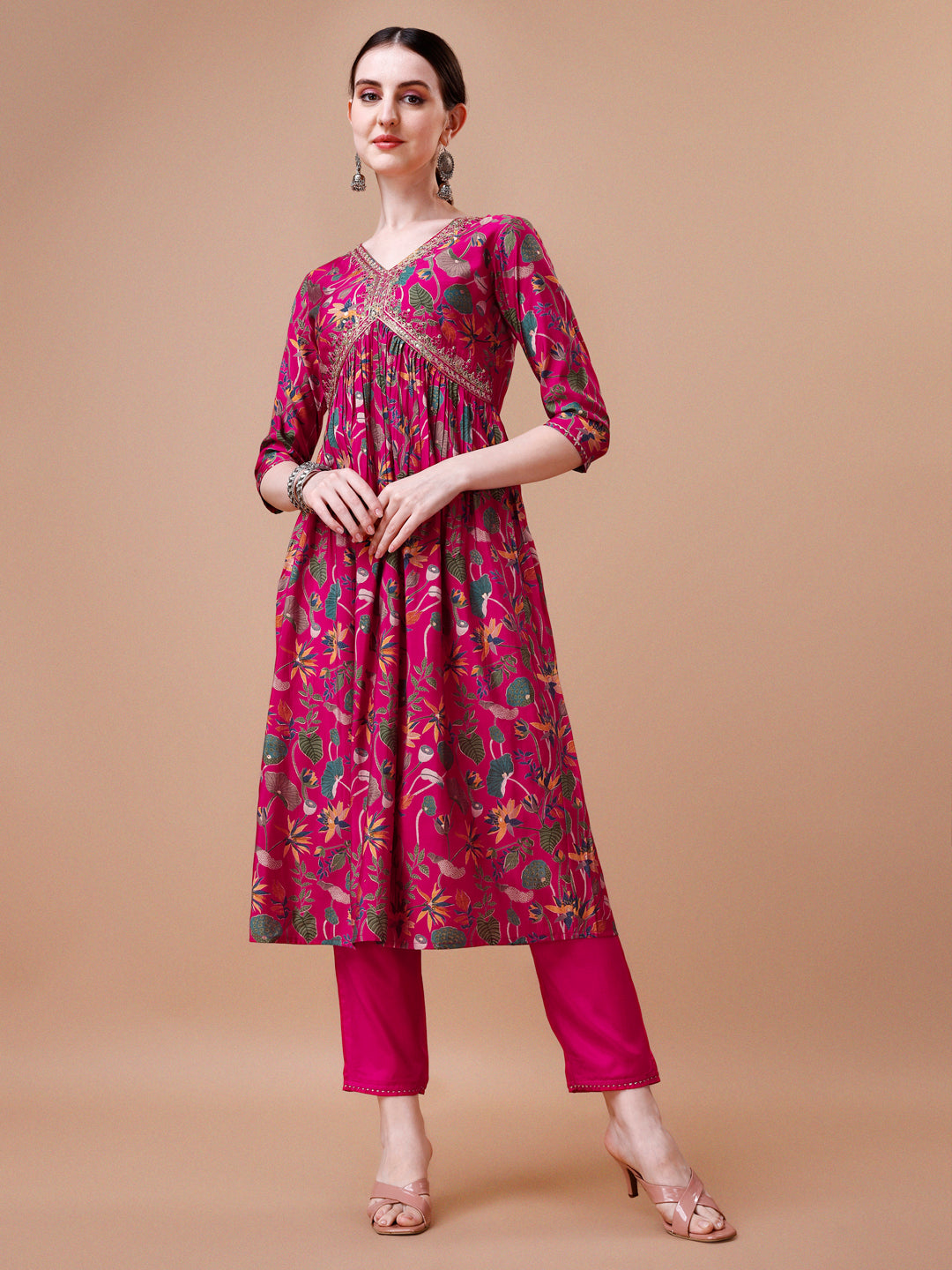 Alia Cut Embroidered & Floral Printed Kurta with pant & dupatta