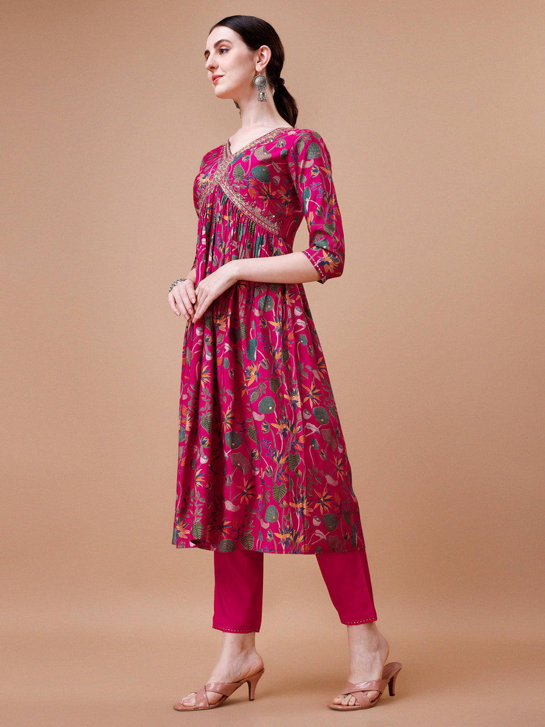 Alia Cut Embroidered & Floral Printed Kurta with pant & dupatta