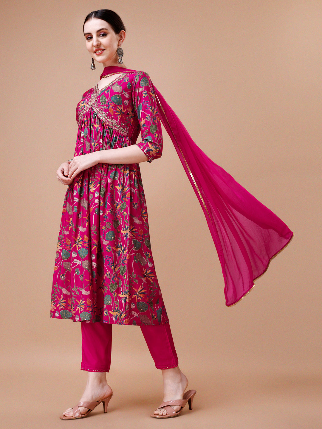 Alia Cut Embroidered & Floral Printed Kurta with pant & dupatta