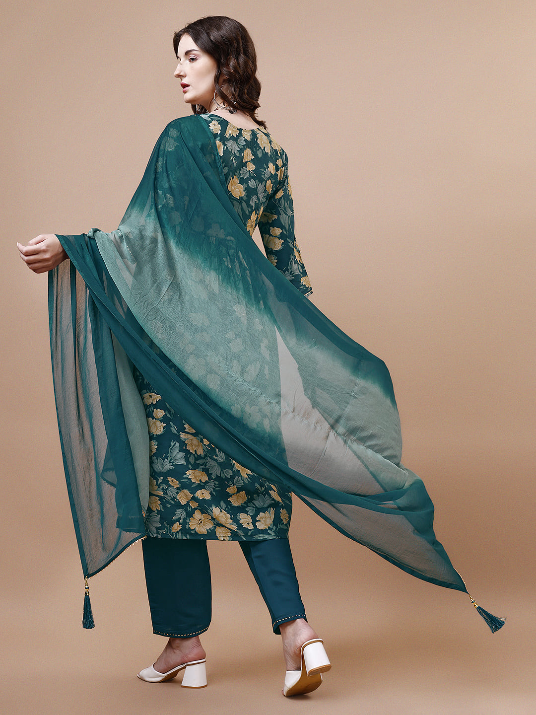 Alia cut Printed & embroidered Kurta with pant & dupatta