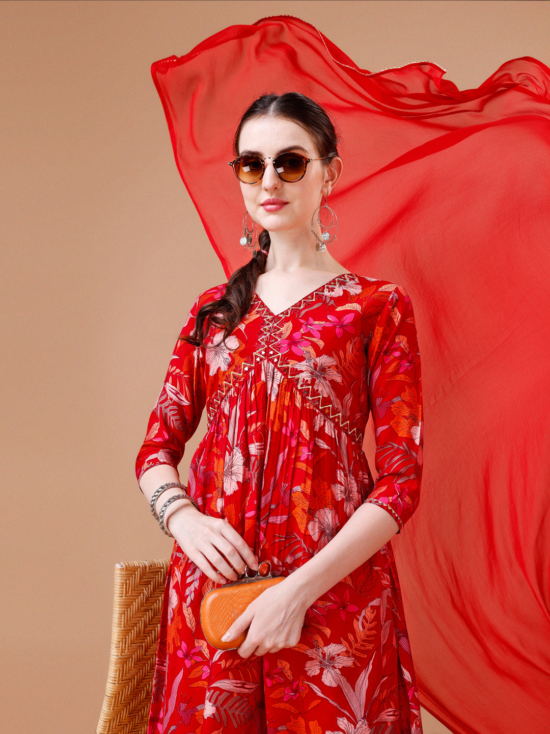 Alia cut floral printed & Embroidered Kurta with pant & Dupatta