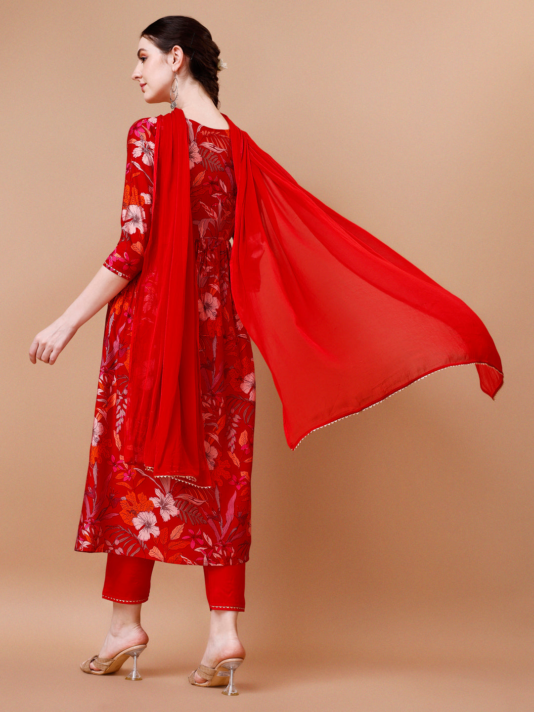 Alia cut floral printed & Embroidered Kurta with pant & Dupatta