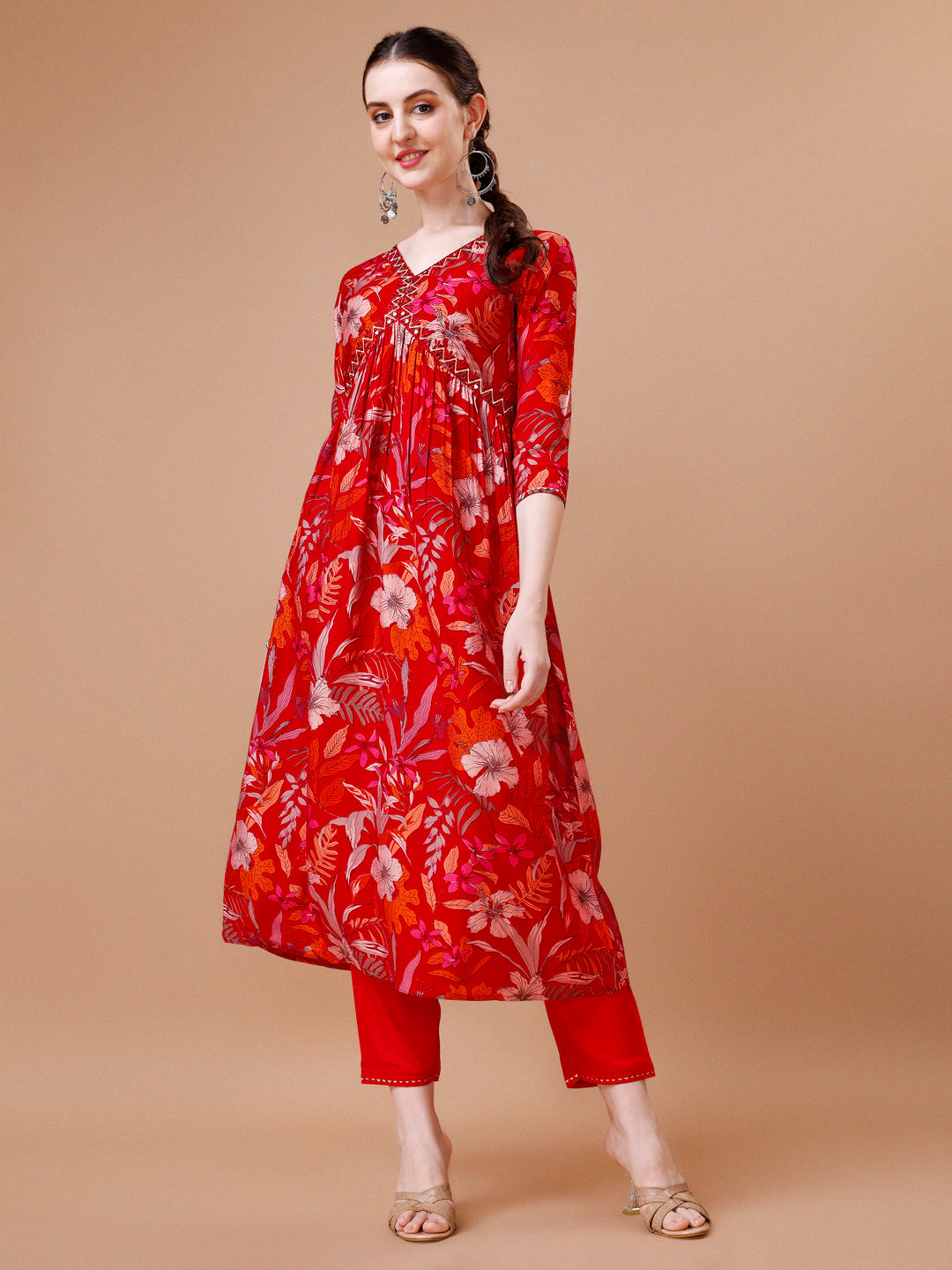 Alia cut floral printed & Embroidered Kurta with pant & Dupatta