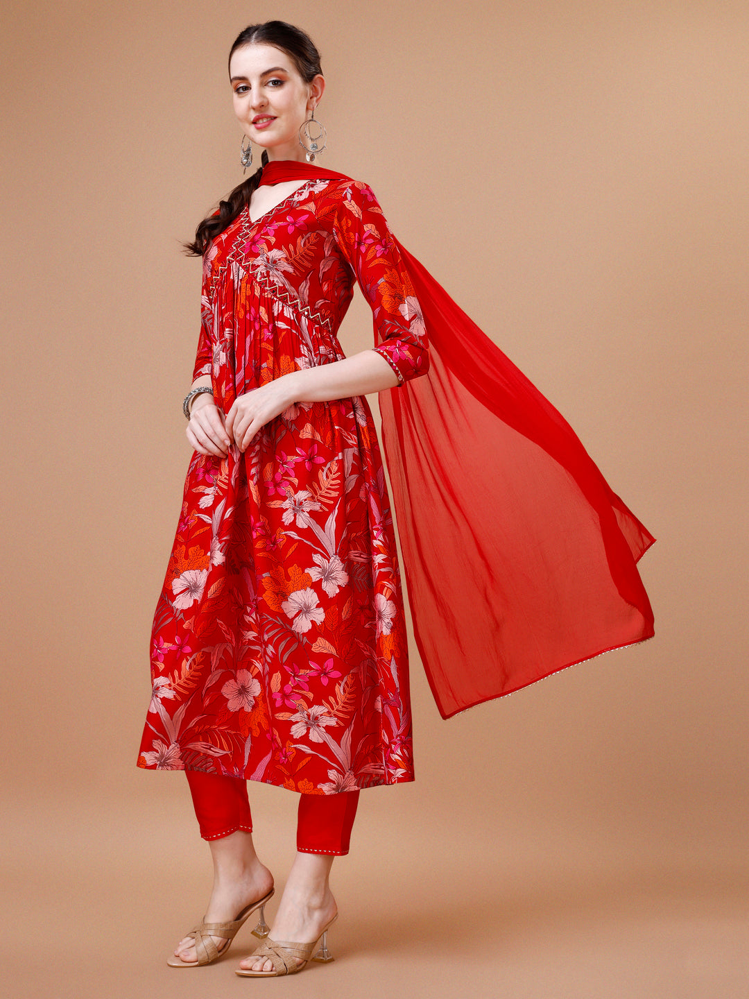 Alia cut floral printed & Embroidered Kurta with pant & Dupatta