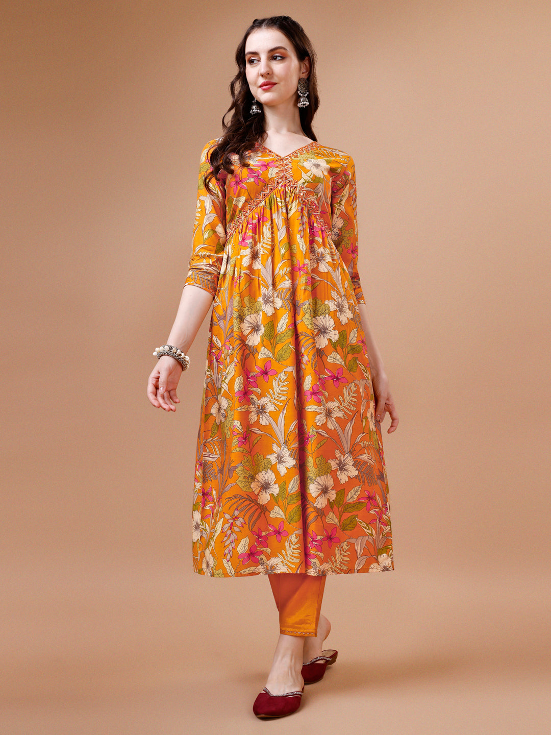 Alia cut floral printed & Embroidered Kurta with pant & Dupatta