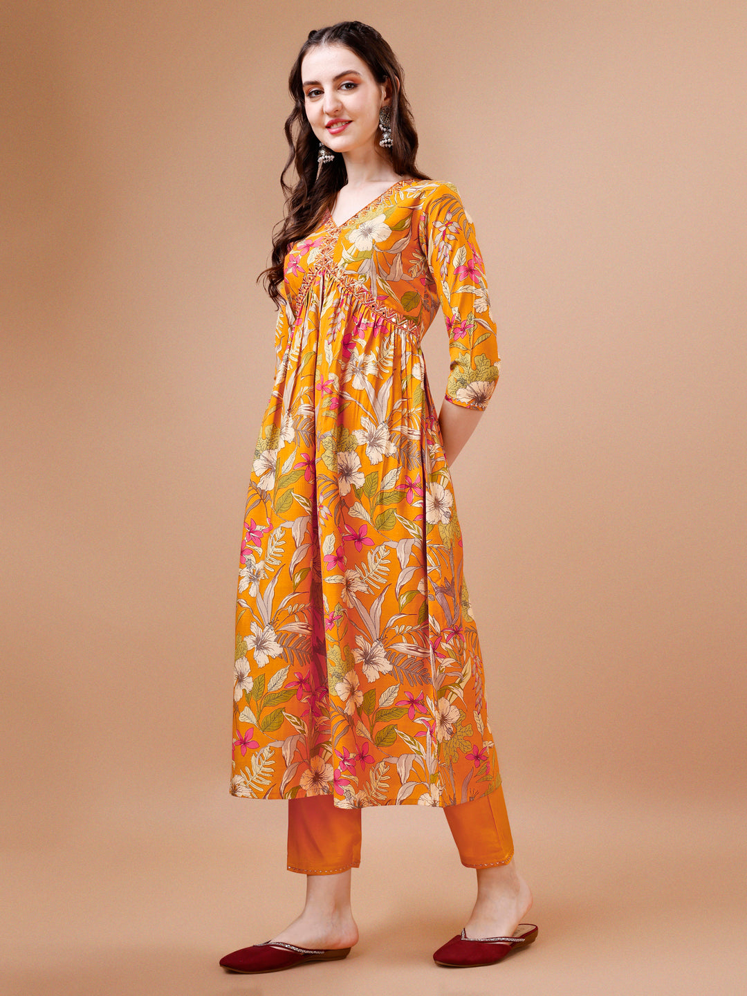 Alia cut floral printed & Embroidered Kurta with pant & Dupatta