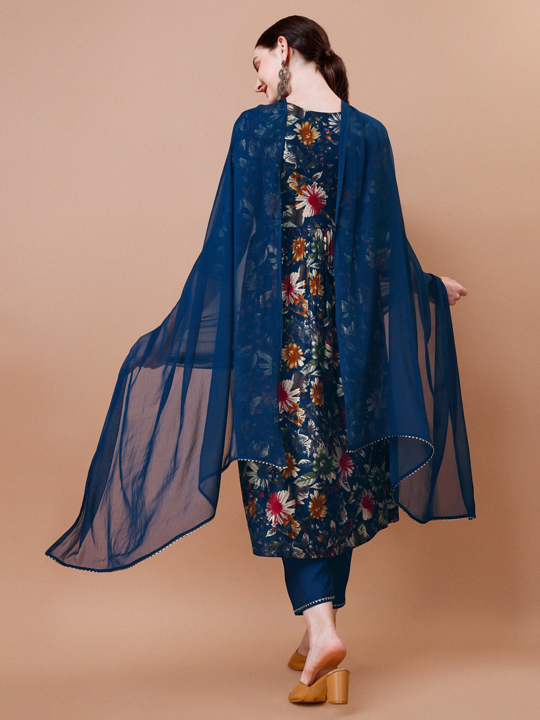 Alia cut floral printed embroidered kurta with pant & dupatta