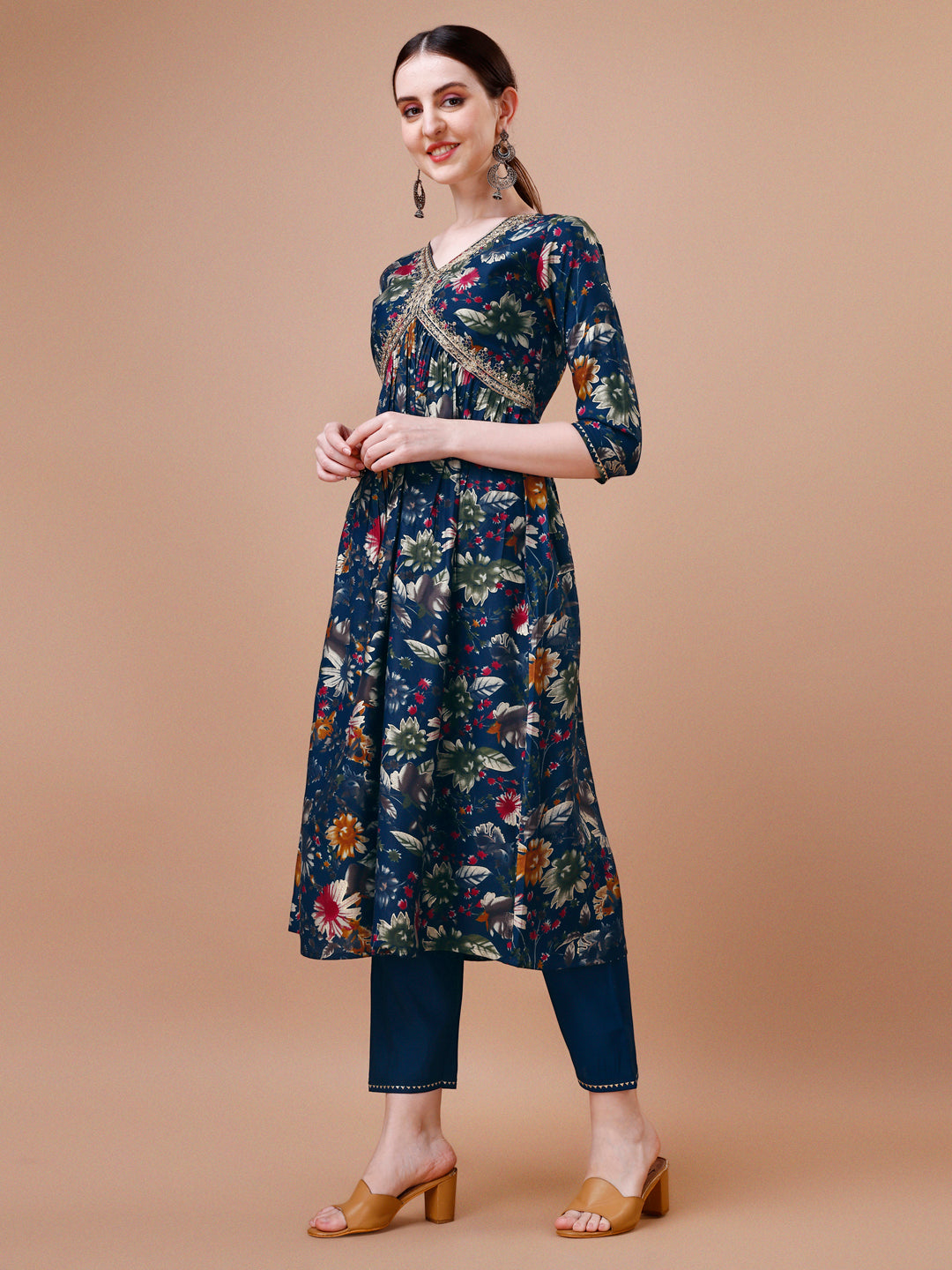 Alia cut floral printed embroidered kurta with pant & dupatta