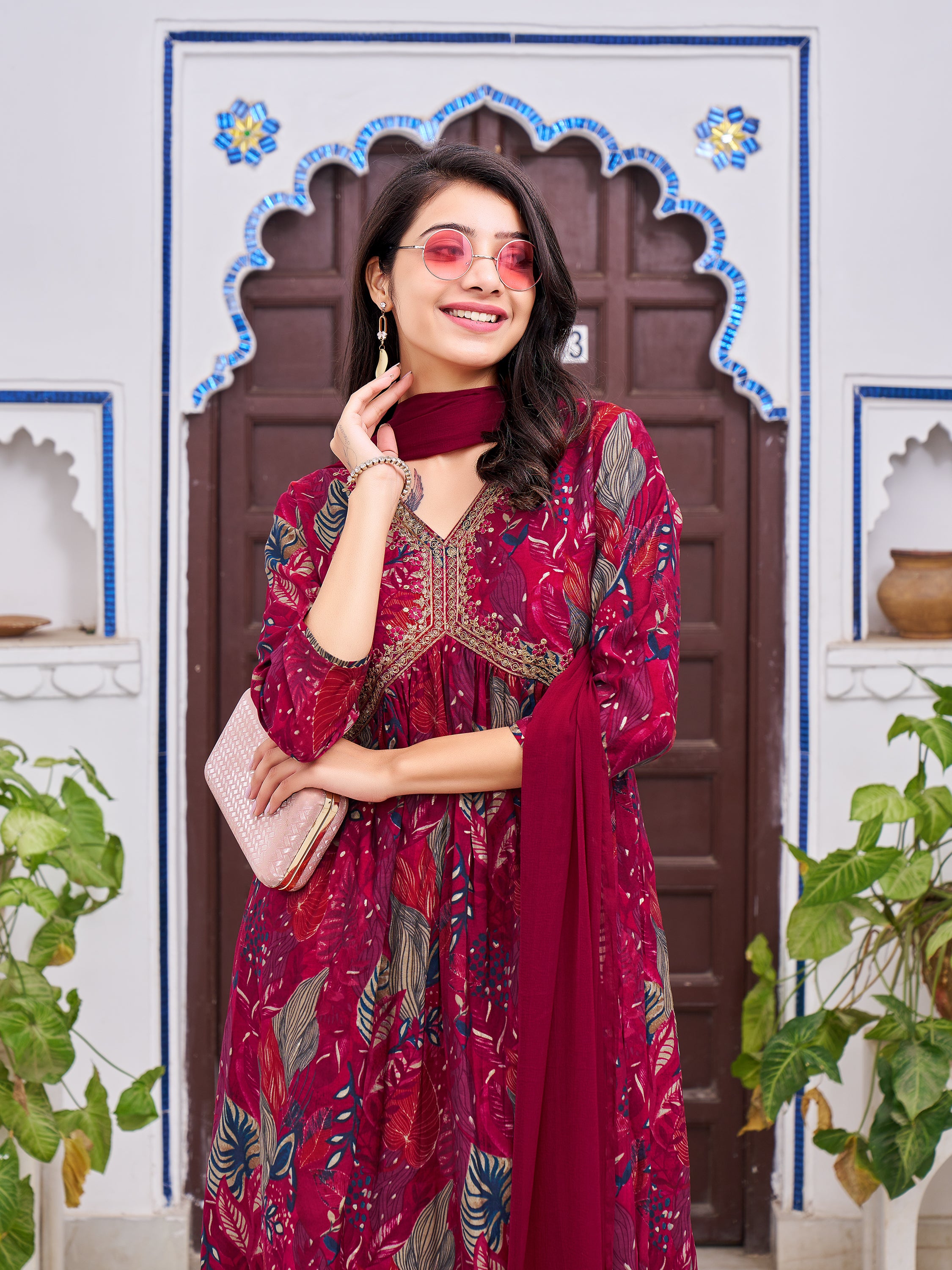 Alia Cut Embroidered & Floral Printed Kurta with pant & dupatta