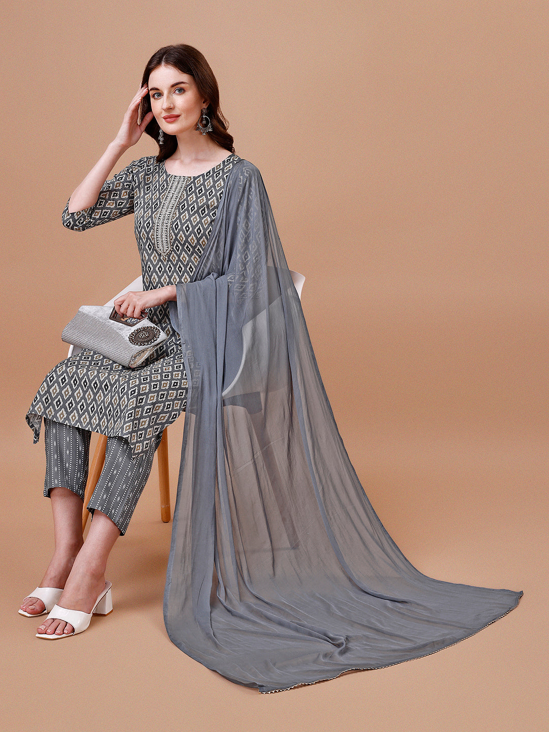 Ethnic Motifs Printed Cotton Kurta with pant & dupatta