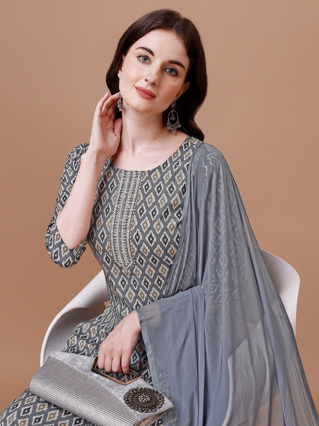 Ethnic Motifs Printed Cotton Kurta with pant & dupatta