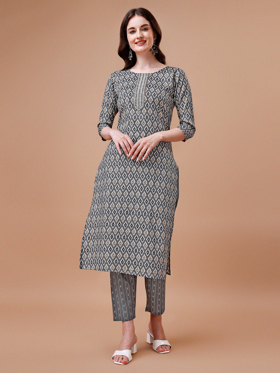 Ethnic Motifs Printed Cotton Kurta with pant & dupatta