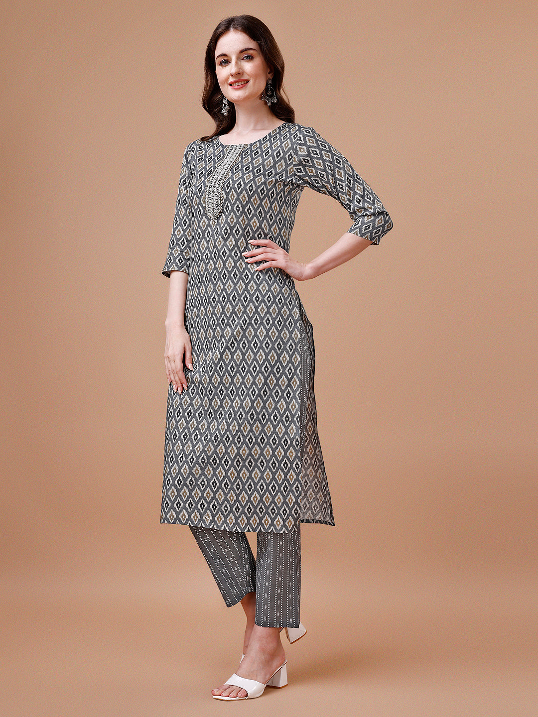 Ethnic Motifs Printed Cotton Kurta with pant & dupatta