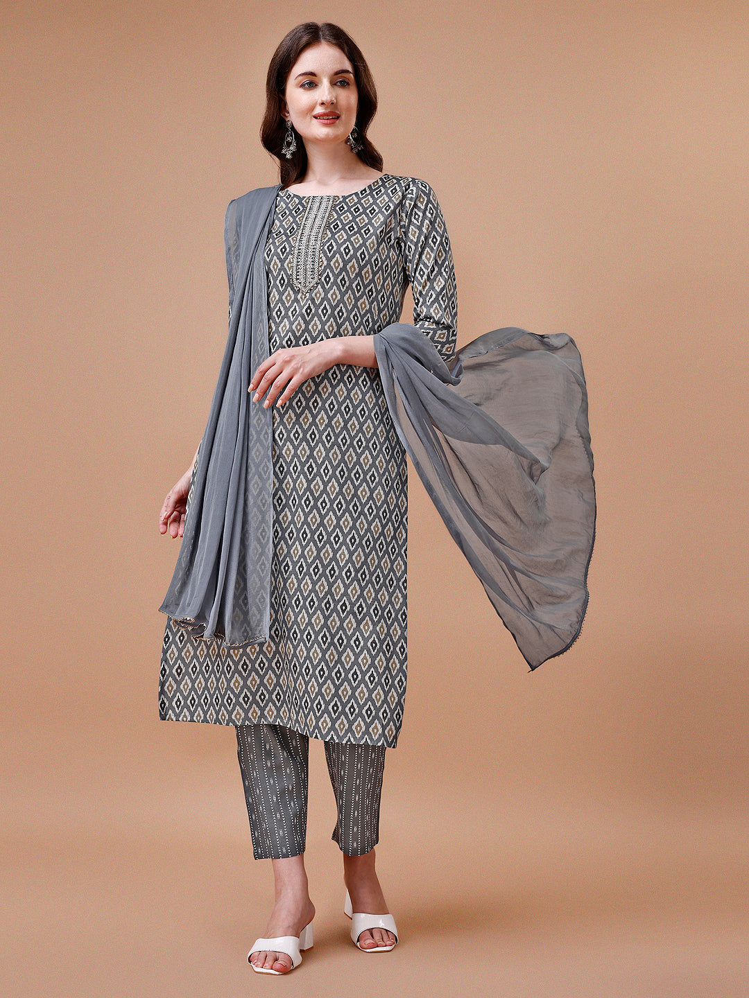 Ethnic Motifs Printed Cotton Kurta with pant & dupatta