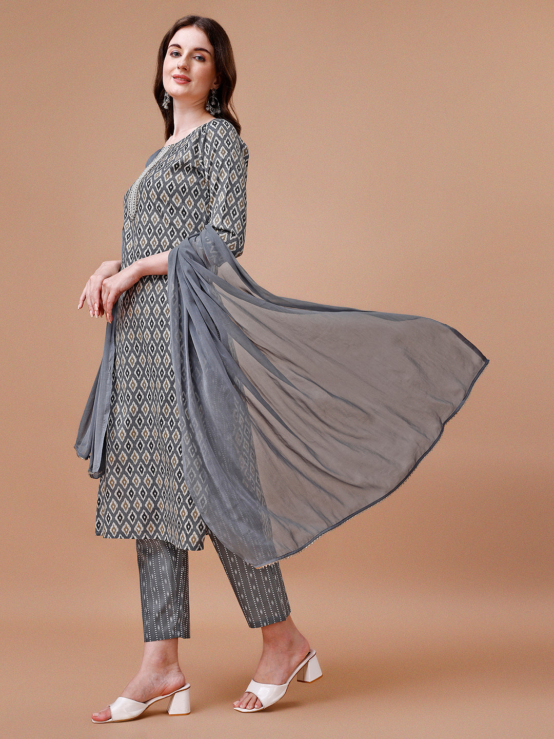 Ethnic Motifs Printed Cotton Kurta with pant & dupatta