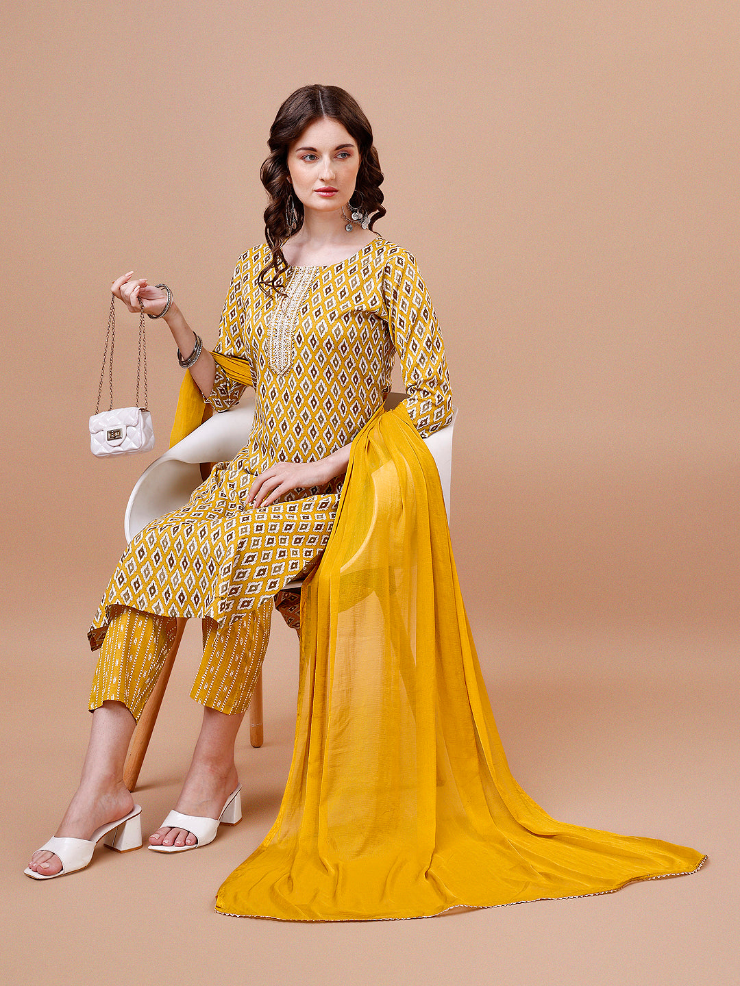 Ethnic Motifs Printed Cotton Kurta with pant & dupatta