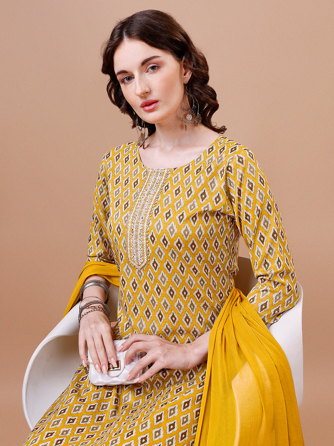 Ethnic Motifs Printed Cotton Kurta with pant & dupatta