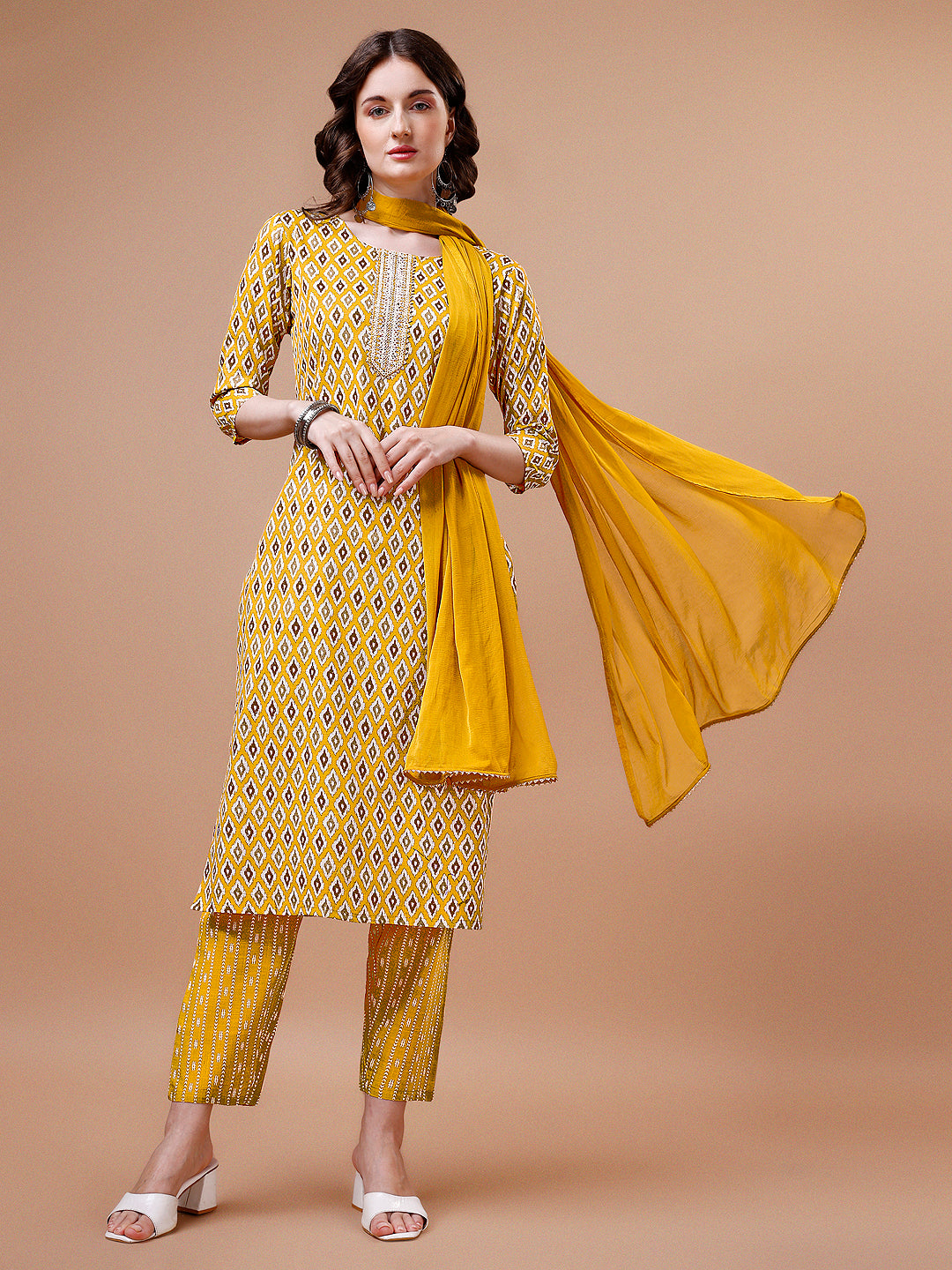 Ethnic Motifs Printed Cotton Kurta with pant & dupatta