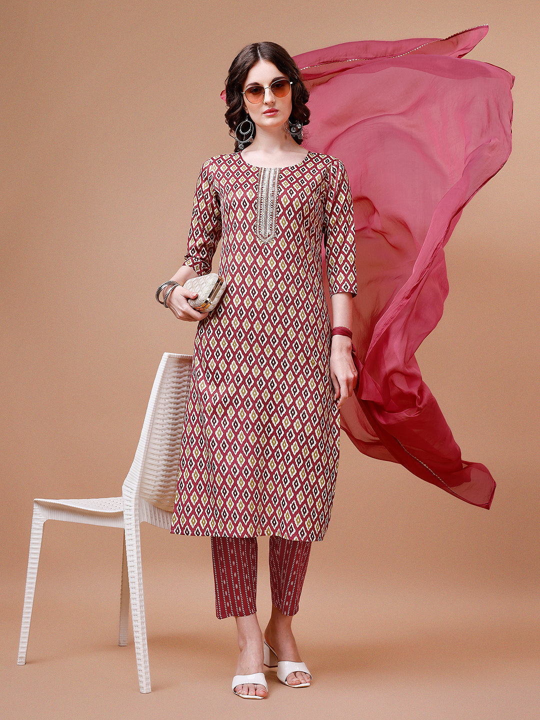 Ethnic Motifs Printed Cotton Kurta with pant & dupatta