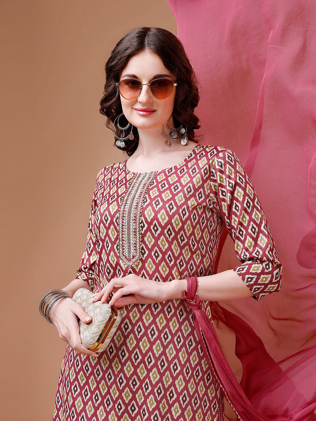 Ethnic Motifs Printed Cotton Kurta with pant & dupatta