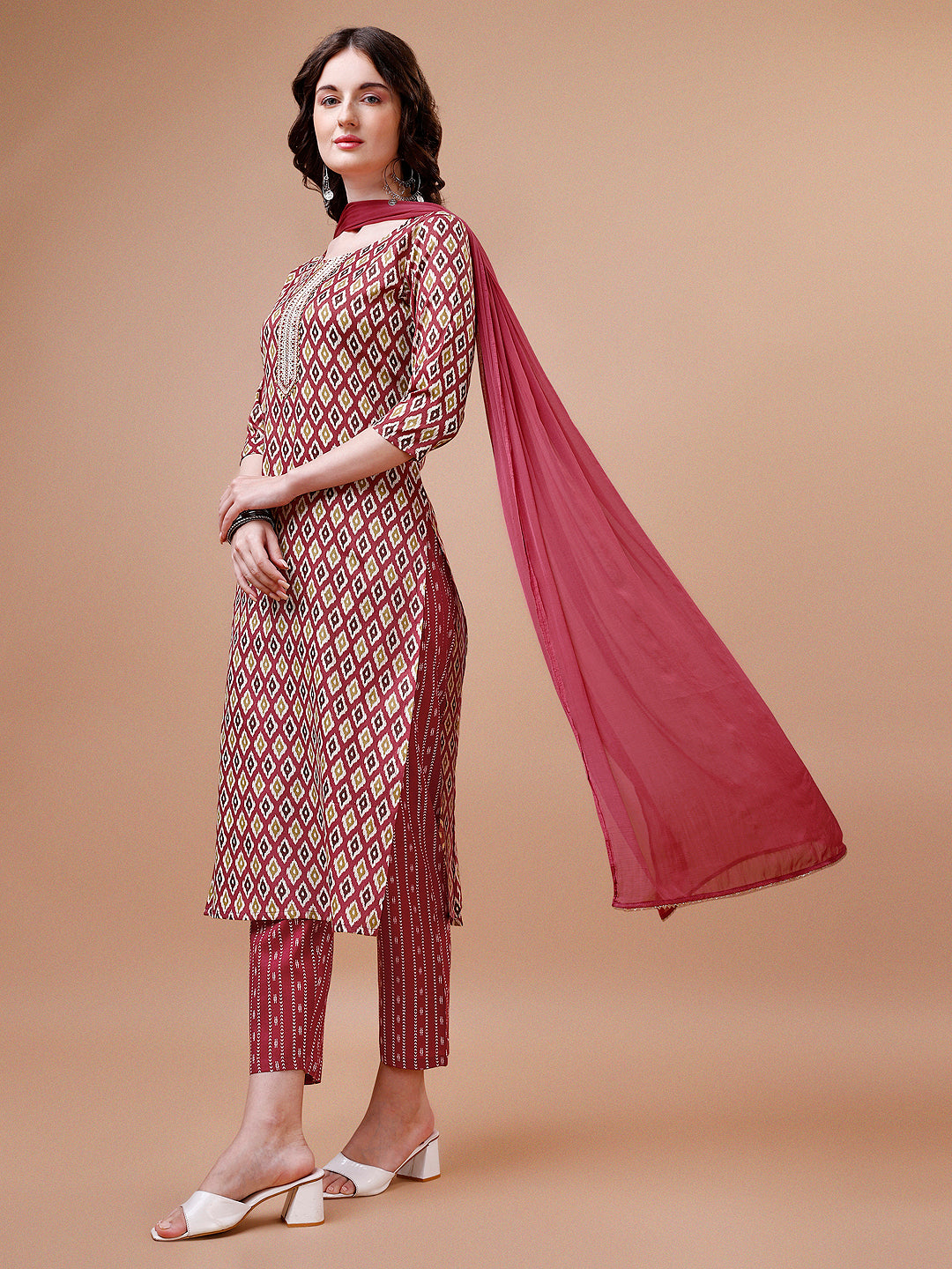 Ethnic Motifs Printed Cotton Kurta with pant & dupatta