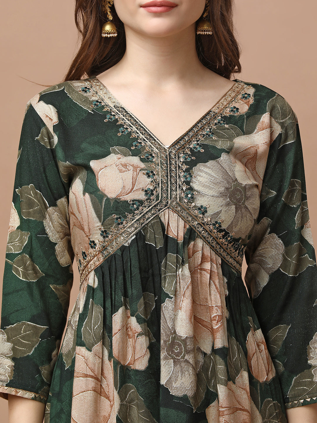 Alia cut Rayon Embroidered & Floral Printed Kurta with pant & dupatta Premium