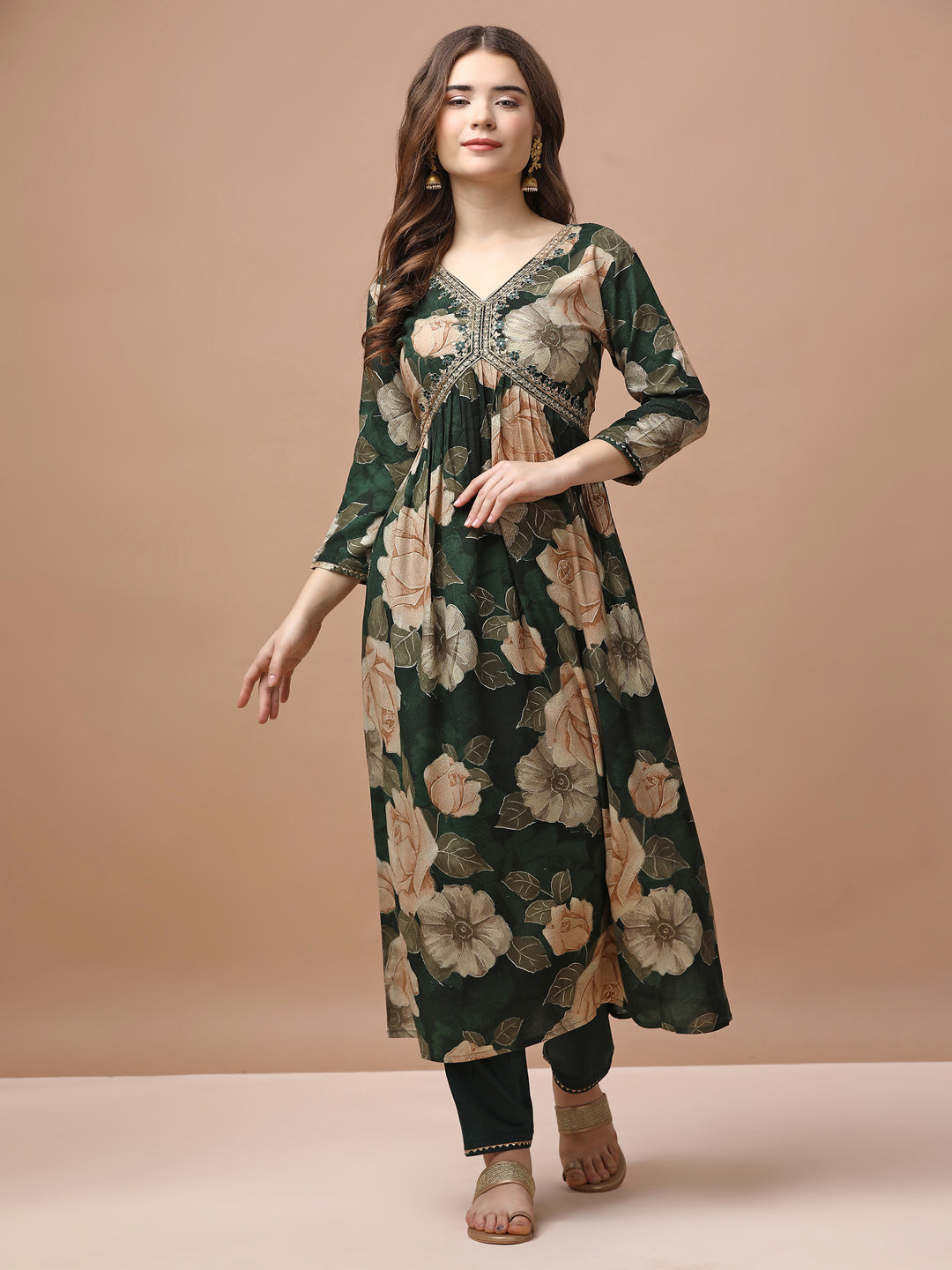 Alia cut Rayon Embroidered & Floral Printed Kurta with pant & dupatta Premium