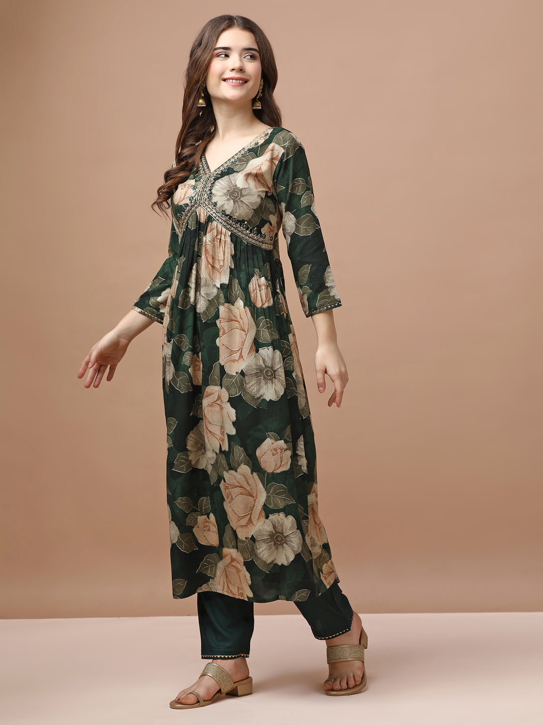 Alia cut Rayon Embroidered & Floral Printed Kurta with pant & dupatta Premium