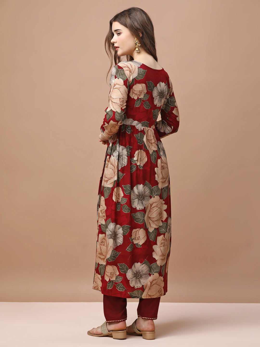 Alia cut Rayon Embroidered & Floral Printed Kurta with pant & dupatta Premium