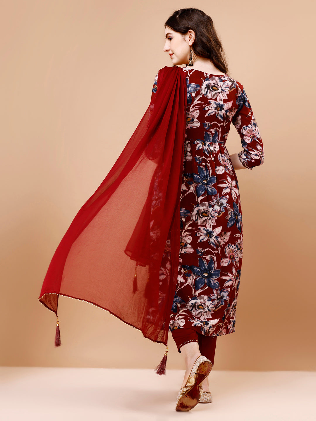 Alia Cut Embroidered & Floral Printed Rayon Kurta with pant & dupatta