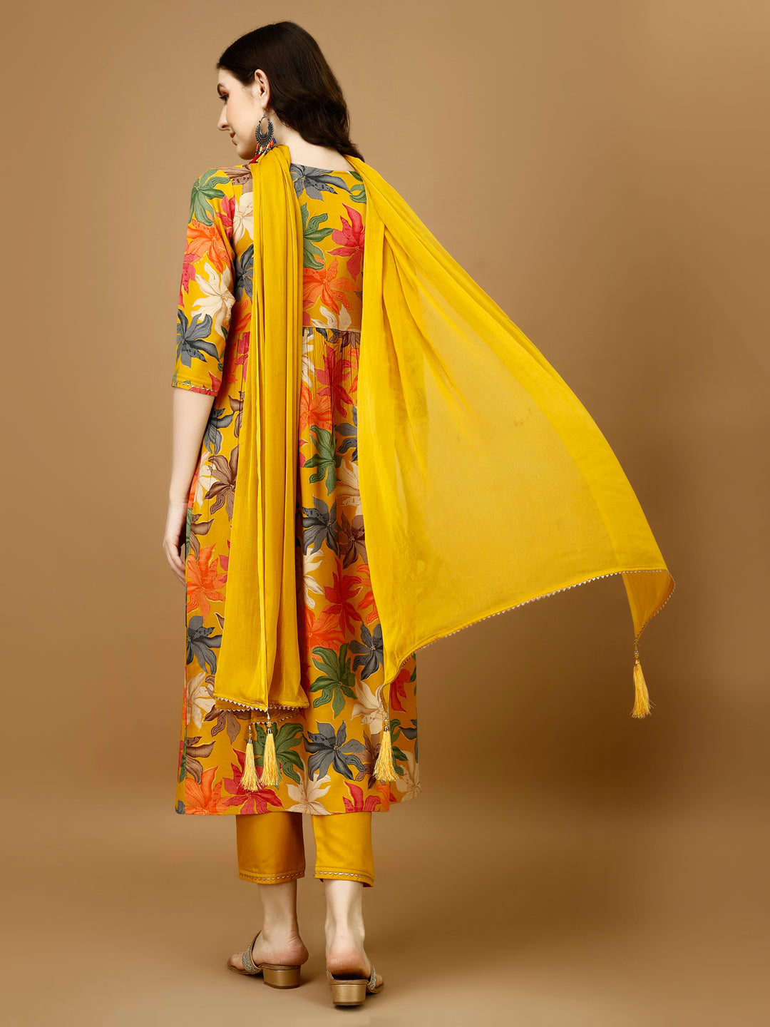 Alia cut Rayon Embroidered & Floral Printed Kurta with pant & dupatta