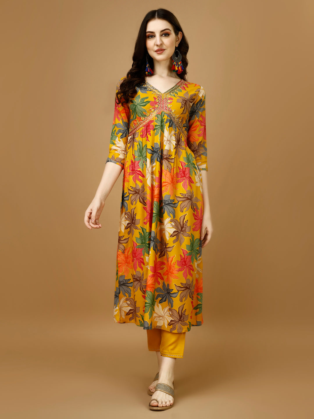 Alia cut Rayon Embroidered & Floral Printed Kurta with pant & dupatta