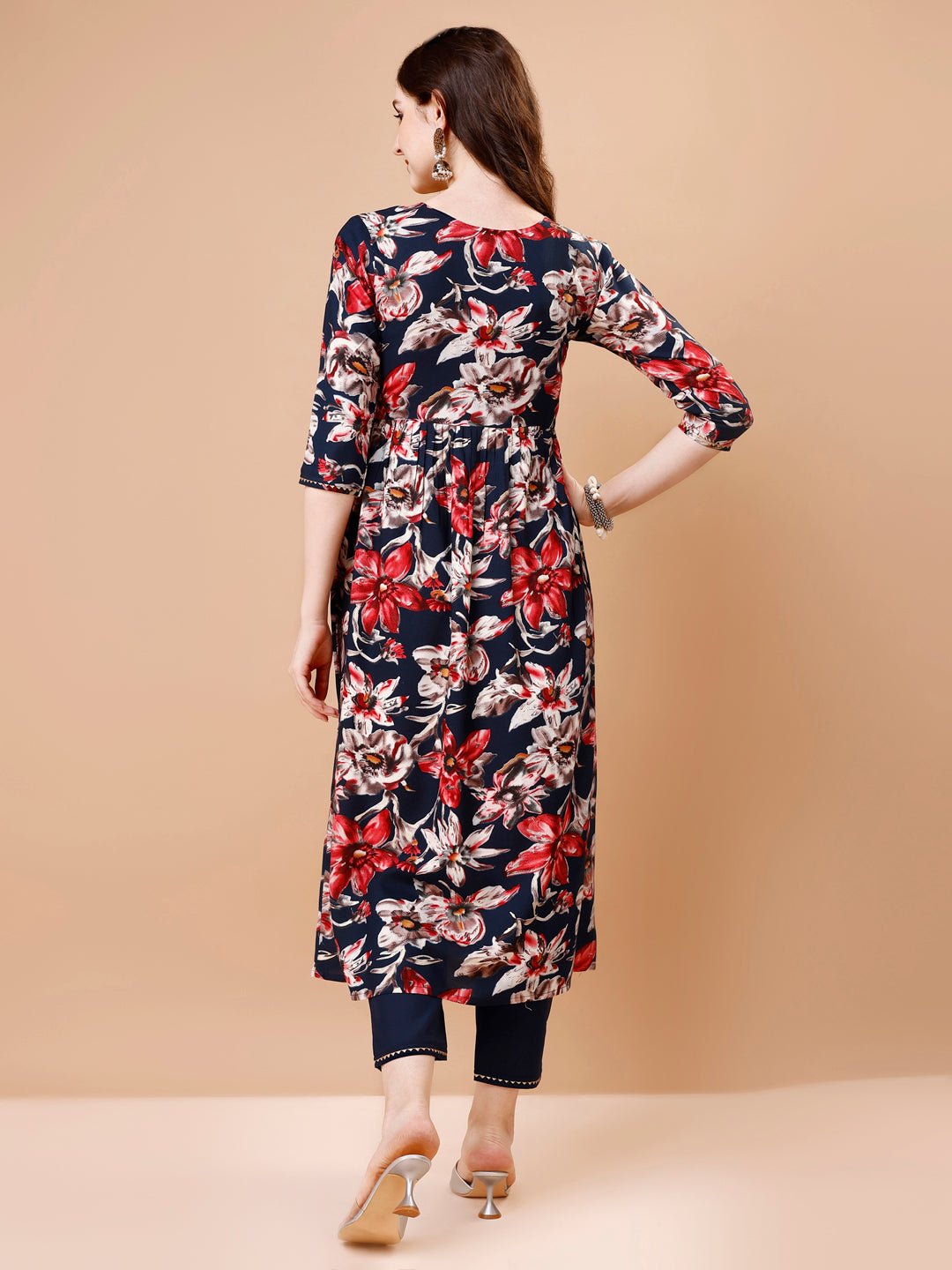 Alia Cut Embroidered & Floral Printed Rayon Kurta with pant & dupatta